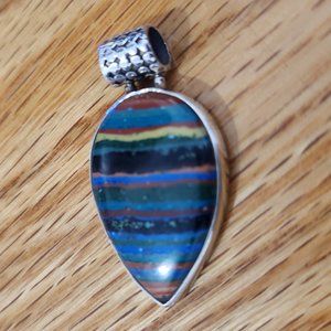 Rainbow Calsilica and .925 Sterling Silver Pendant